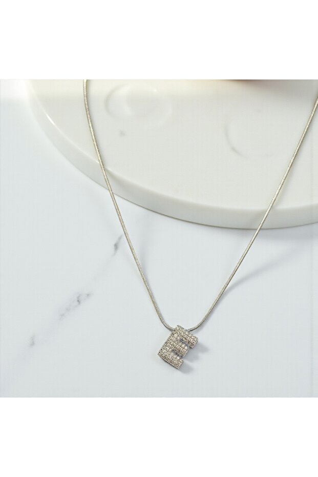 Zirkon Taşlı E Harfli Kolye - 1