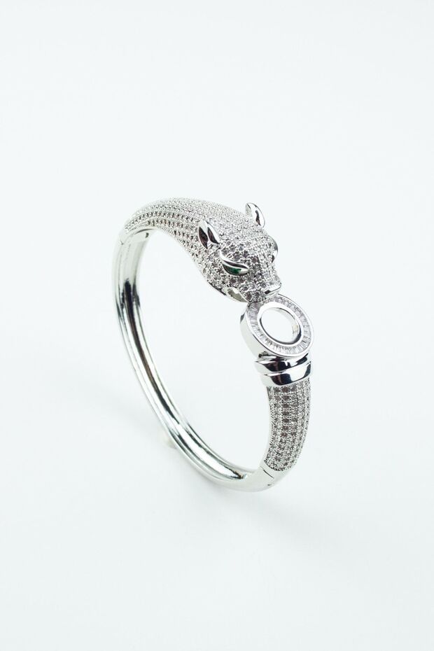 Zircon Stone Leopard Handcuff Bracelet