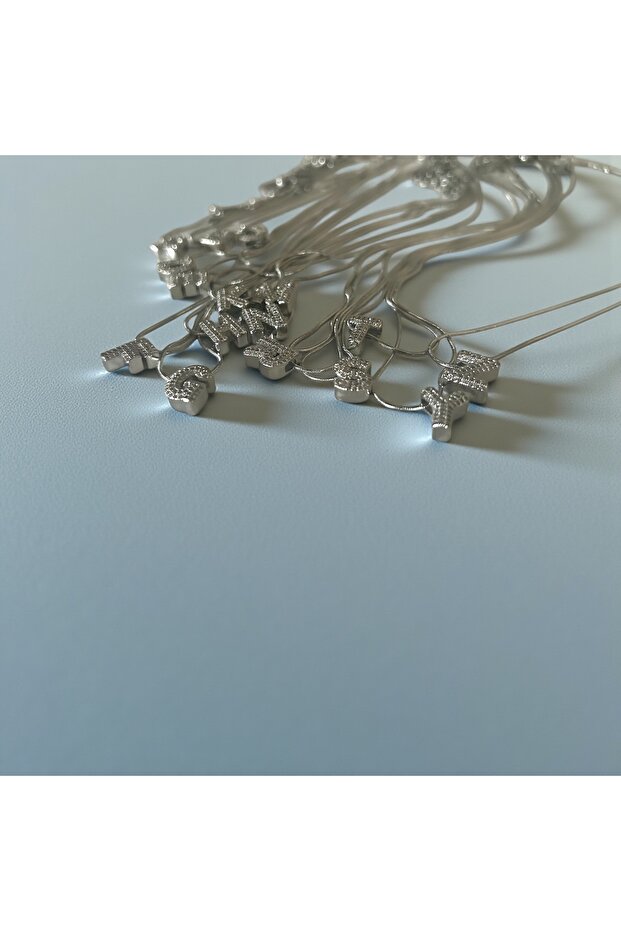 Zirkon Taşlı E Harfli Kolye - 5