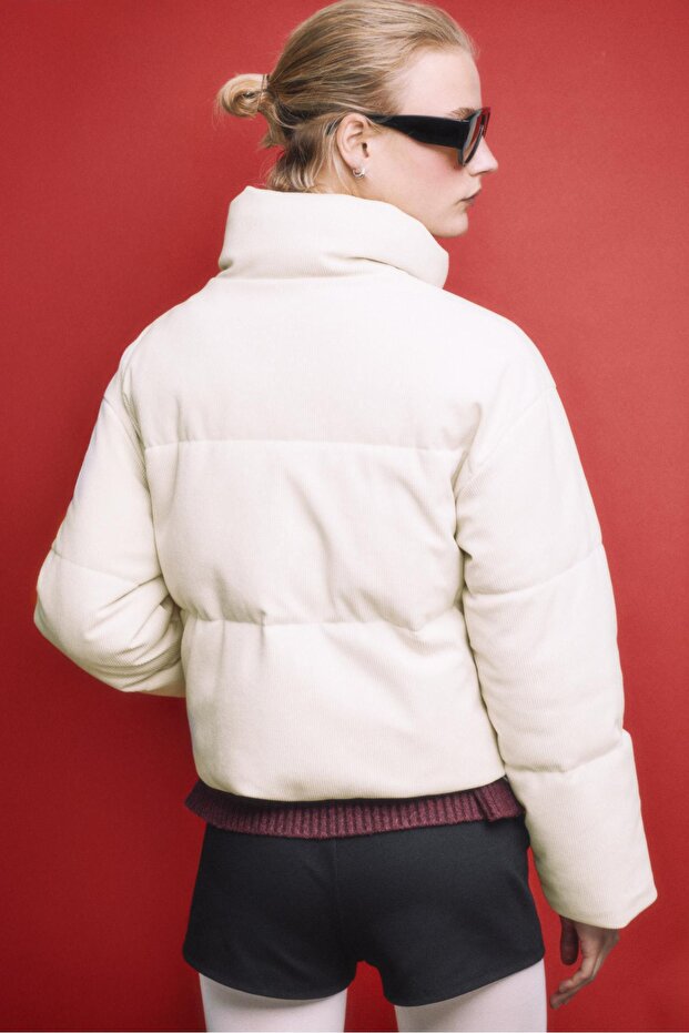 Fitilli kadife şişme mont - 5