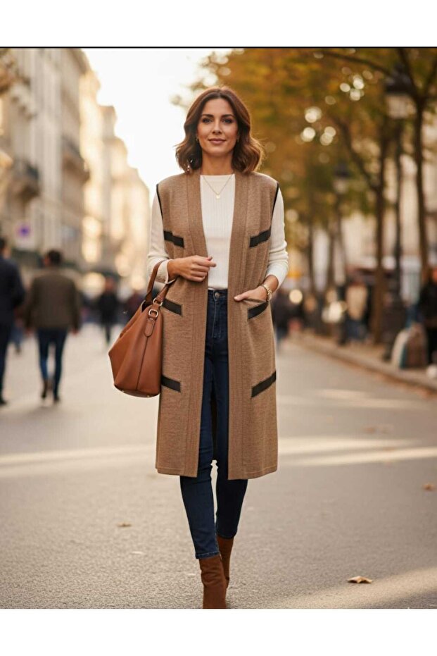 DİZ ALTI ÖNÜ MODELLİ TRİKO YELEK - 1