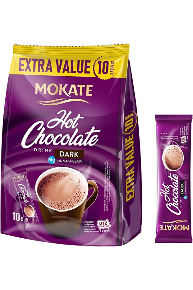 Dark Hot Chocolate Drink with Magnesium, 10 Sachets, 180 g, UTZ Certified