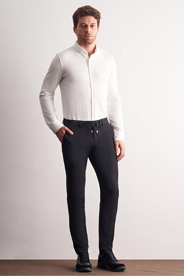 Black Side Pocket Straight Leg Slim Fit Chino Casual Trousers 1003255158