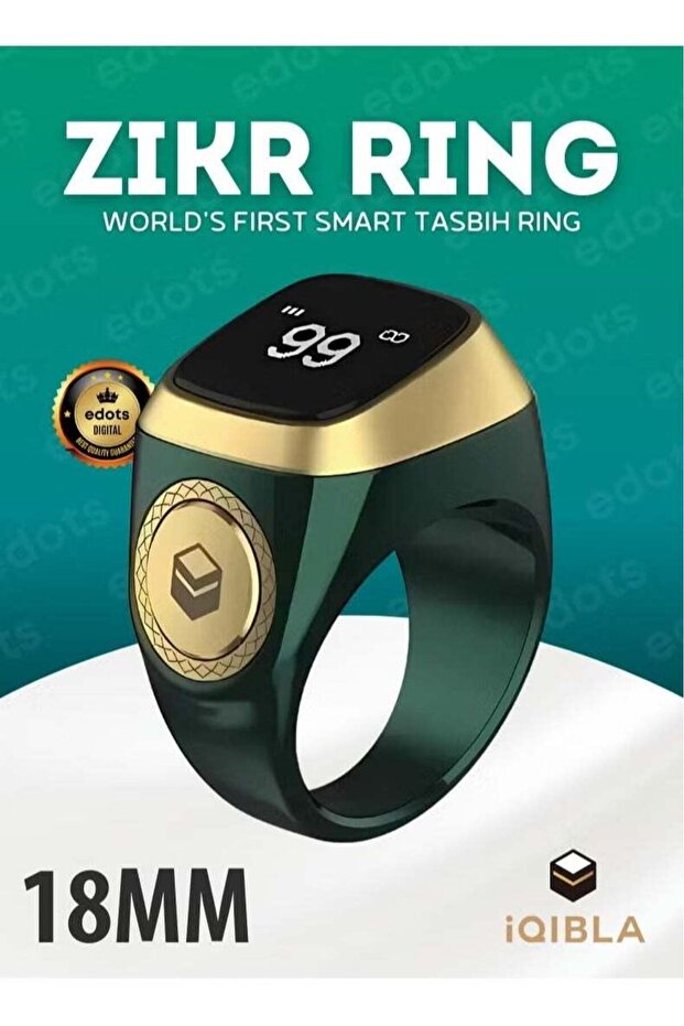 Smart Zikr Ring 18MM - Digital Tasbih Counter & Prayer Time Reminder (Green)
