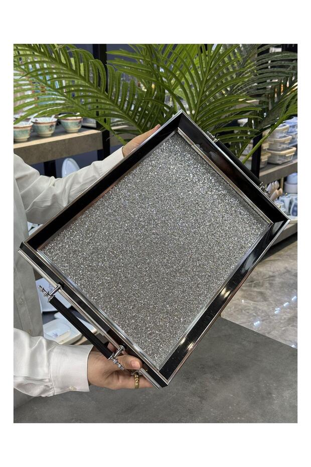 صينية فاخرة مستطيلة الشكل مطلية بالذهب - 1