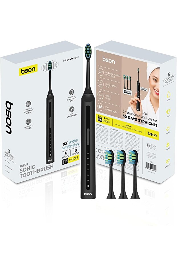 Sonic Electric Toothbrush - 9X Whitening, 30-Day Battery, 40,000 SPM, IPX7 Waterproof