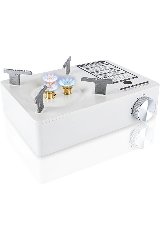Portable Camping Stove with Carry Case - Single Burner, Butane, 11,942 BTU, White