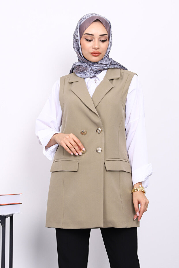 Light Khaki Collar-Lined Vest