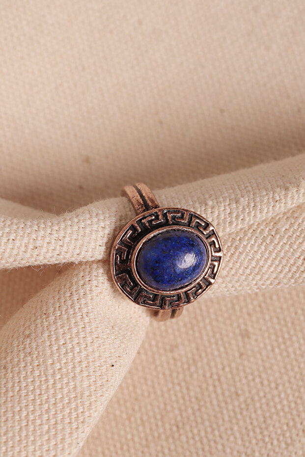 خاتم نحاسي بيضاوي الشكل مرصع بحجر اللازورد - 1