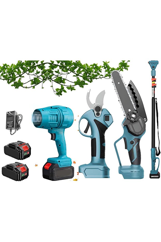 4-in-1 Electric Garden Tool Set — Pruning Shears, Chainsaw, Branch Cutter & Blower with Extension
