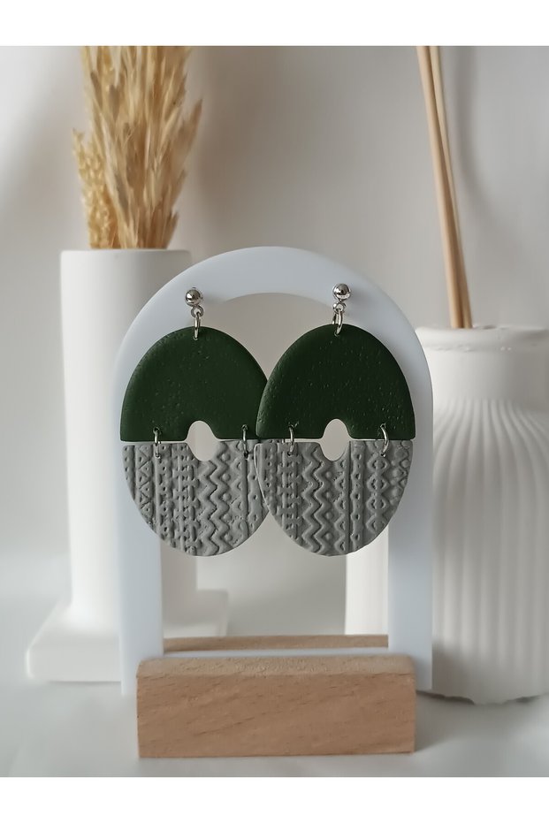 Khaki Gray Dangle Polymer Clay Earrings Soft Nude Color