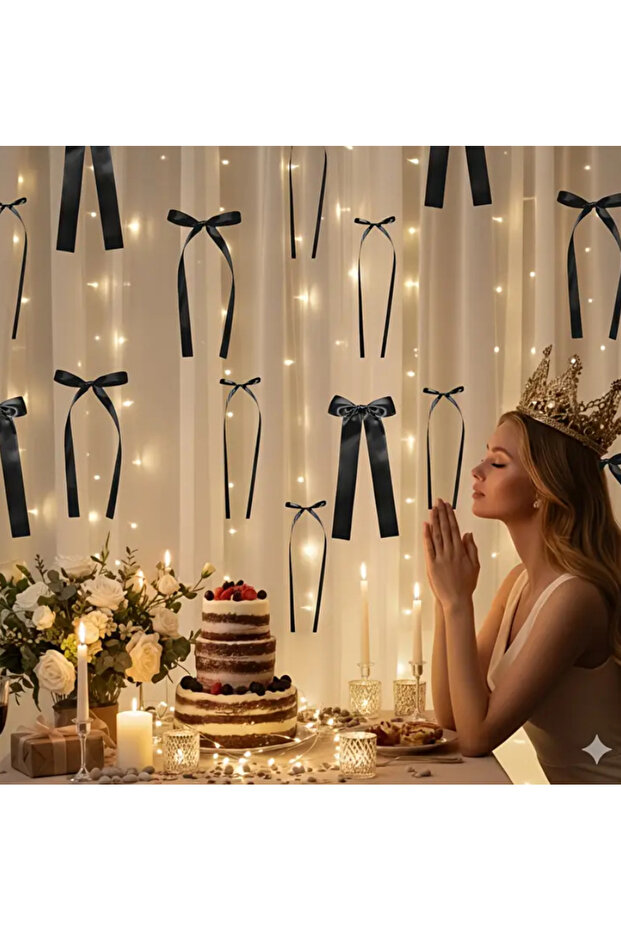 Birthday Concept Black Bow and Curtain Led 27 Pieces for 2-2 m Backdrop