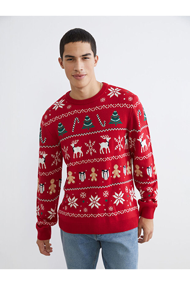 Esvab • Modern & Distinctive Zero Roba Collar Christmas Themed Men's Knitwear Sweater