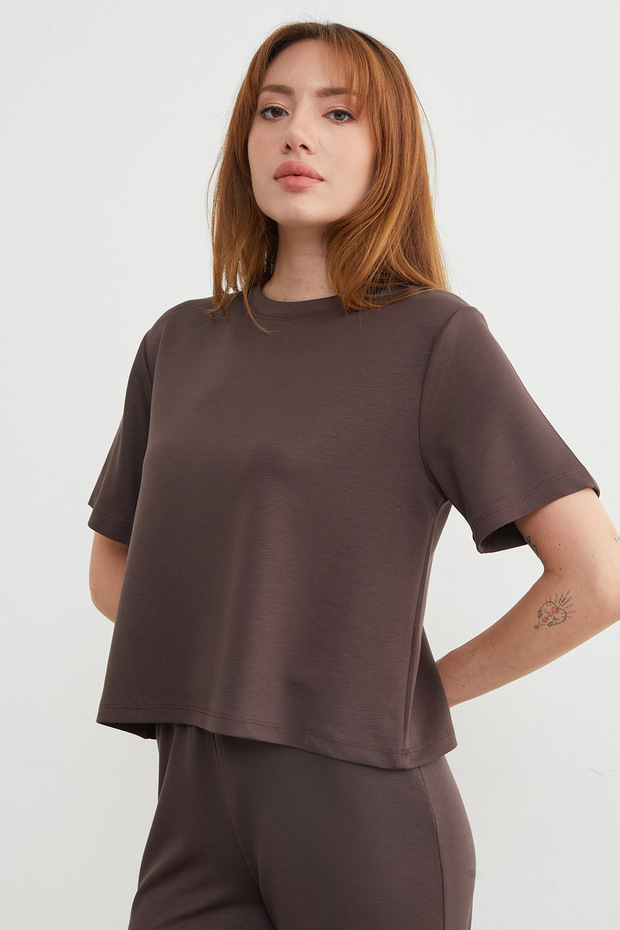 Basic Bisiket Yaka Modal Tişört - 5