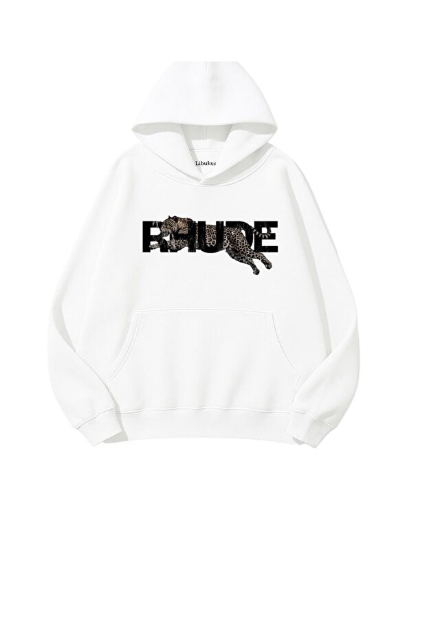 Hooded Inside the Panther Printed White Women's Hoodie Sweatshirt