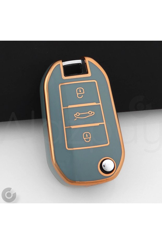 Peugeot Compatible 208, 301, 307, 308, 508, 2008, 3008, Partner Gold Edge Tpu Key Case Cover (Blue)