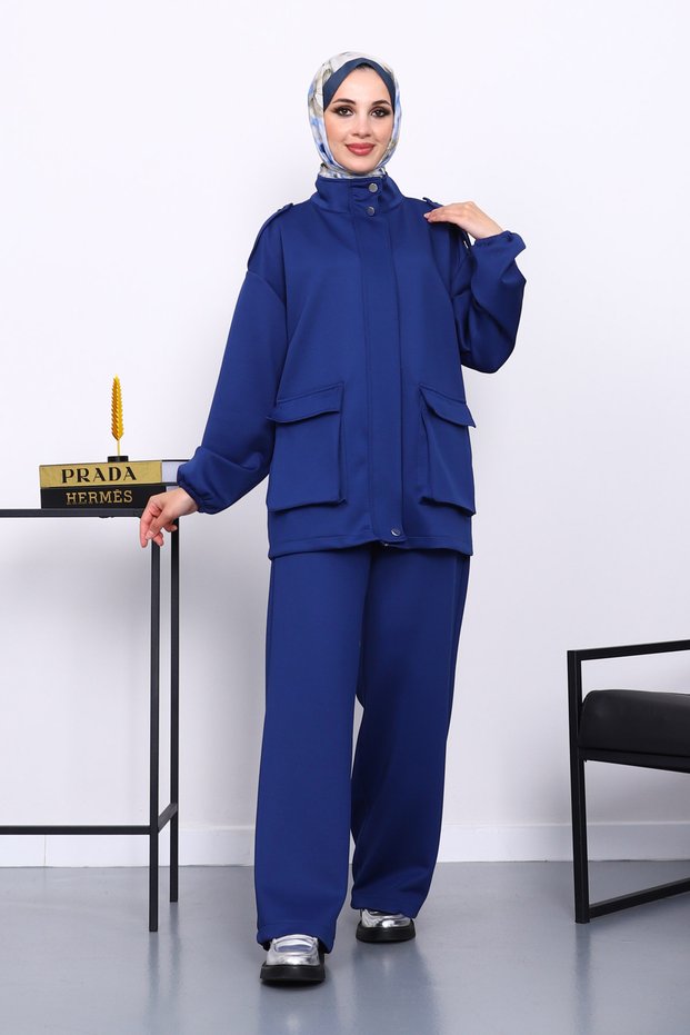 Cobalt Blue Zippered Scuba Jacket Pants Suit