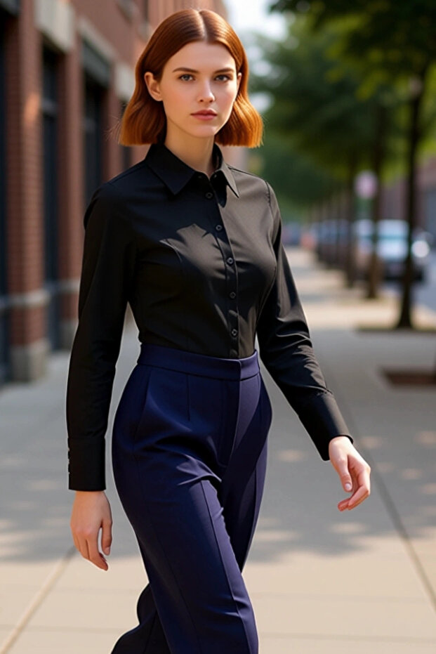 Women's Classic Poplin Woven Long Sleeve Shirt Office Casual Comfort Elegant Design Functional Stylish
