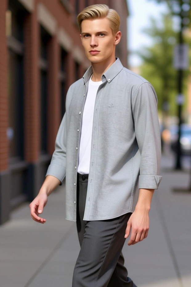 Men's Regular Oxford Shirt Embroidery Detail Functional Durable Quality Comfortable Aesthetic Stylish