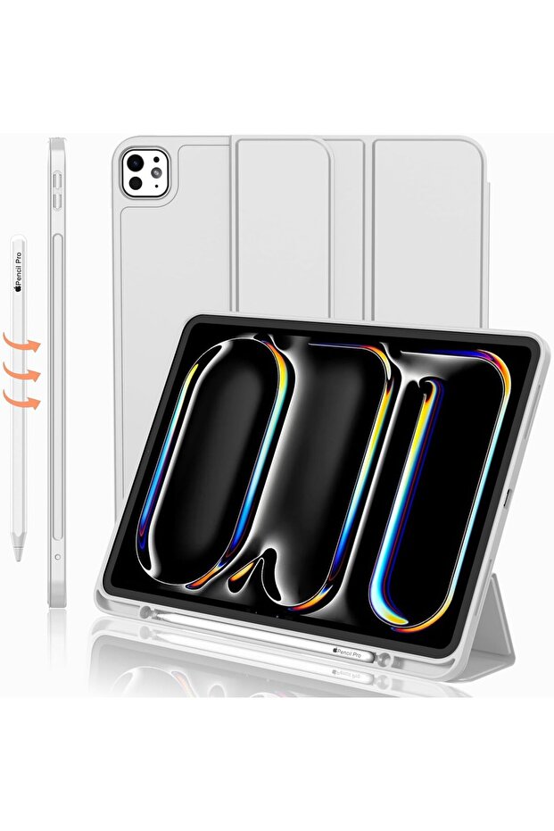 Case for iPad Pro 11-inch (M5/M4) 2025/2024, Trifold Stand with Pencil Holder (Light Gray)