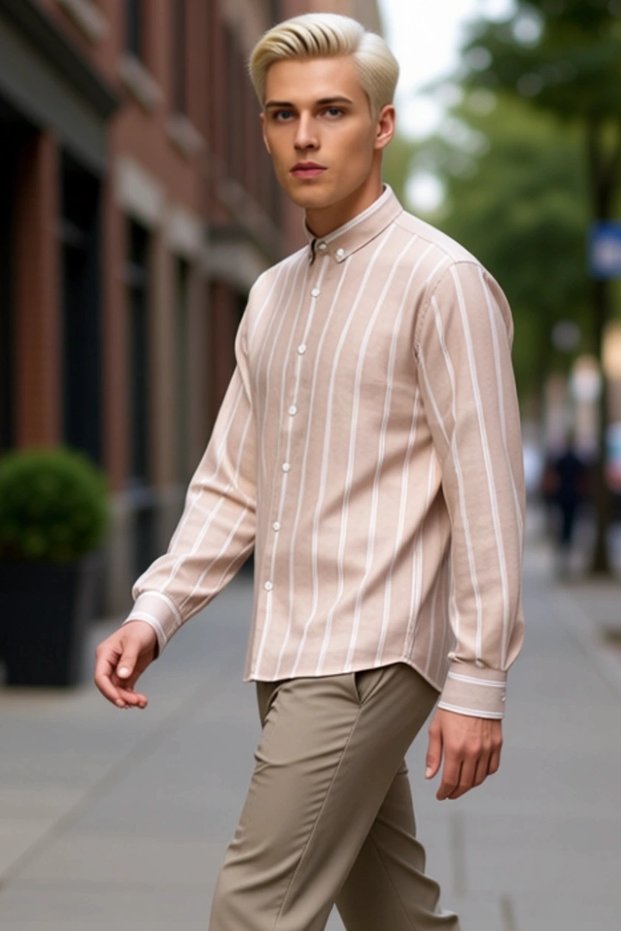 Men's Slim Fit Button Collar Striped Long Sleeve Woven Shirt Business and Social Environments Aesthetic