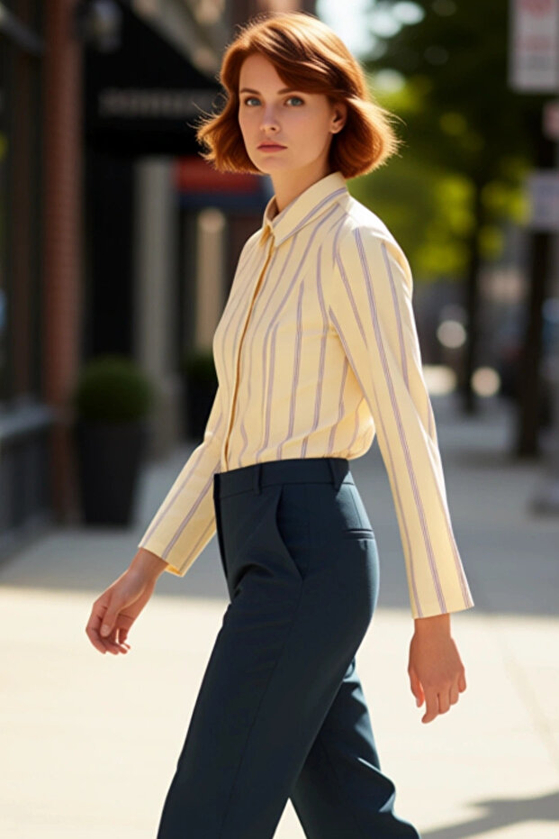 Women's Striped Waist Adjustable Shirt Functional Durable Quality Comfortable Aesthetic Stylish