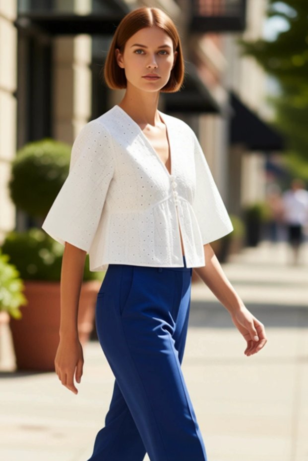 Women's V-Neck Puff Print Three Quarter Sleeve Crop Shirt Functional Durable Quality Comfortable Stylish