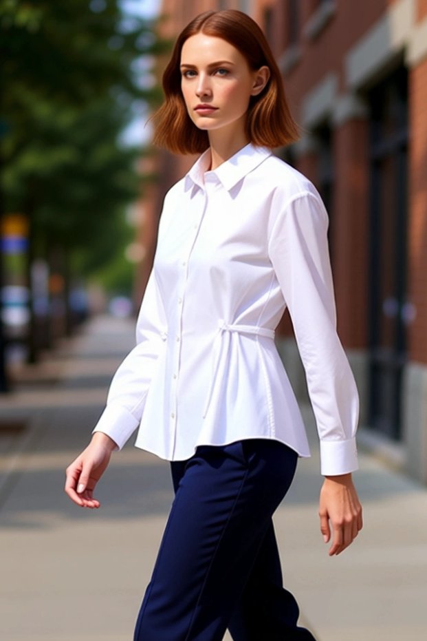 Flat-Woven Shirt with Tie-Waist Detail for Women Offers Elegance Suitable for Both Everyday Wear and Business Life.