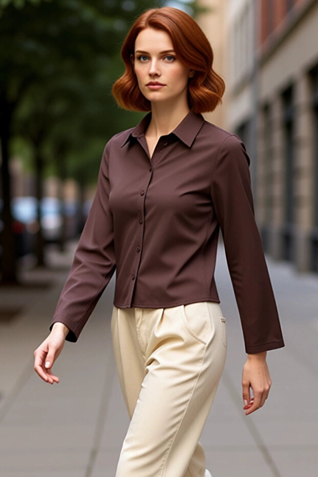 Women's Stylish Modern Cut Long Sleeve Solid Color Shirt Suitable for Office and Daily Wear Functional