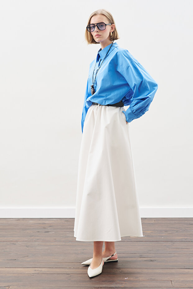 CROP BALON FORM GÖMLEK MAVİ - 3