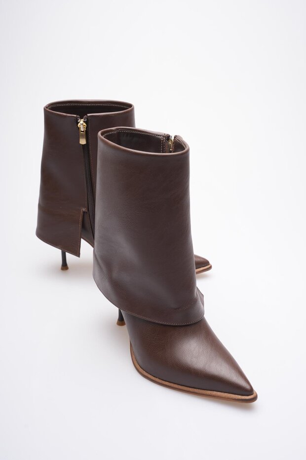 Women's Leather Heeled Boots with Zipper Brown Lunessa