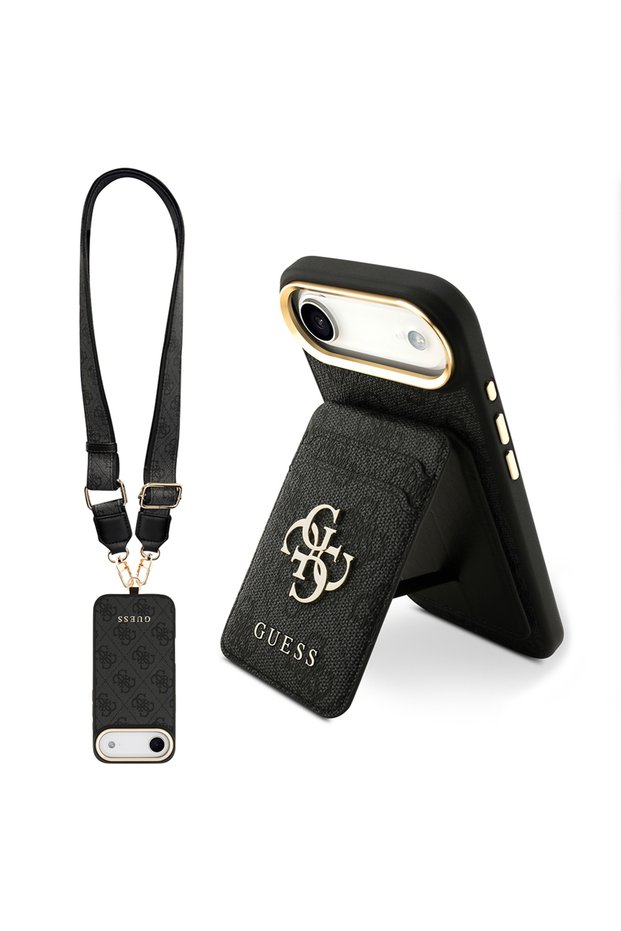 iPhone 17 Air Compatible Case Licensed M-Safe Featured with Strap and 4g Logo Card Holder Cover Black