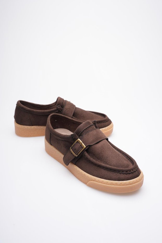 Women's Suede Loafer Shoes with Buckle Brown Corven