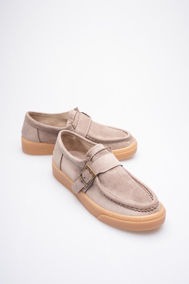 Women's Suede Loafer Shoes Buckled Mink Corven