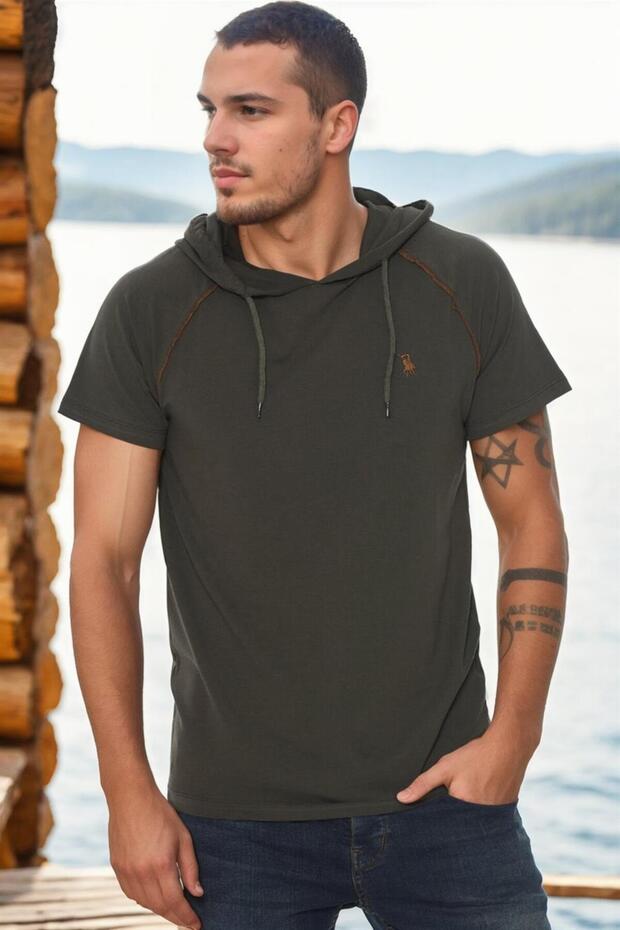 Men's Hooded T-Shirt Cotton Basic Casual Sport Stylish Model