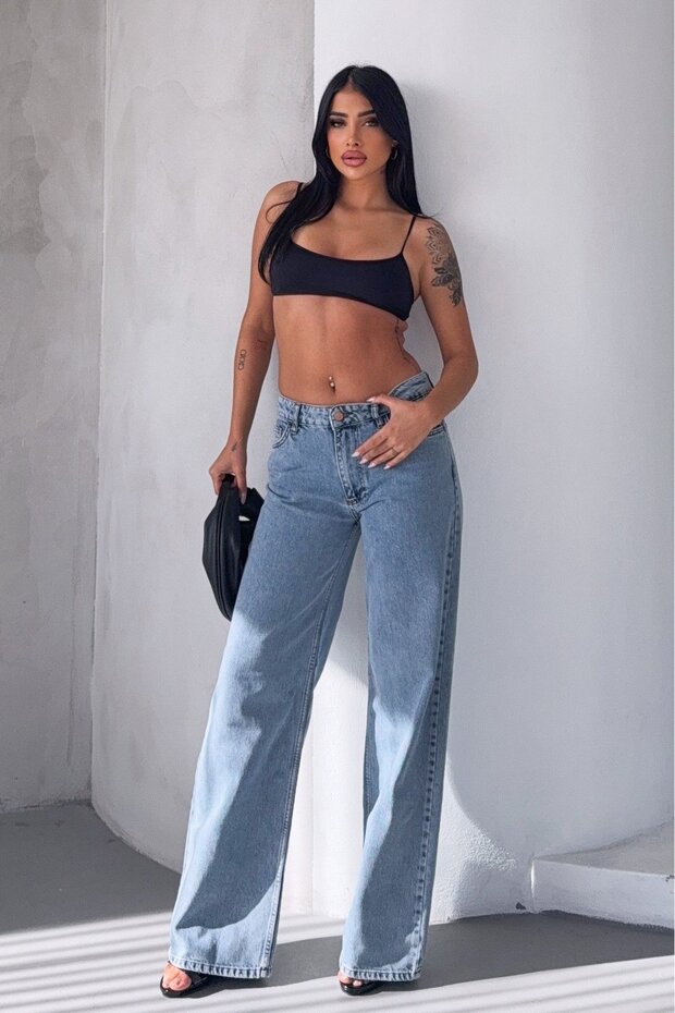Whatsup Wide Leg Low Waist Women's Jeans - Blue