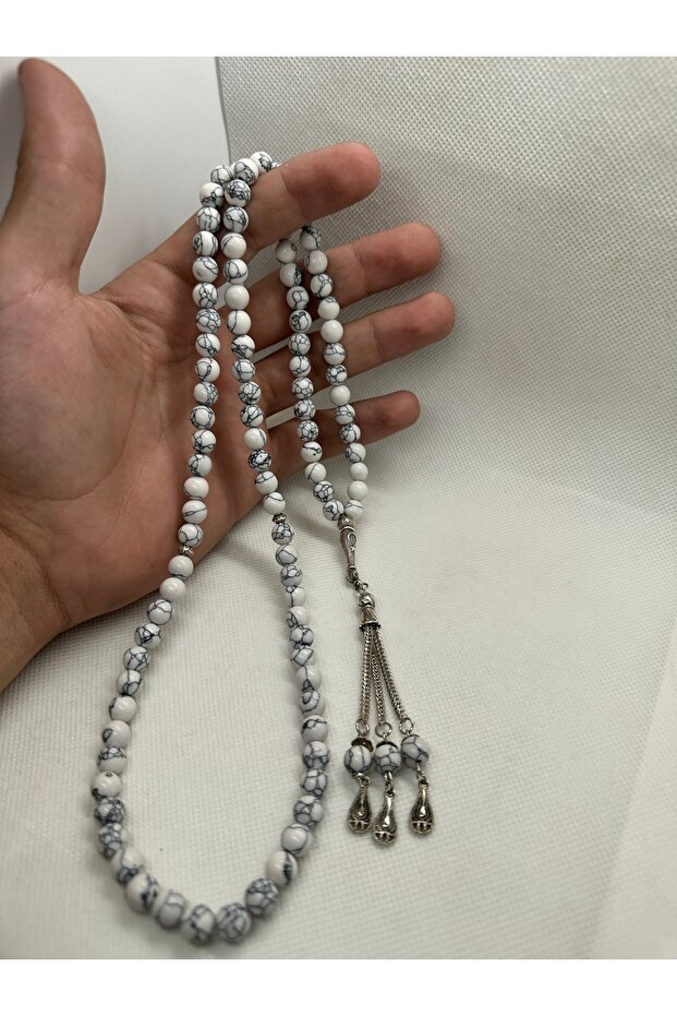 سبحة صلاة من حجر الهافليت الأبيض الطبيعي 99 حبة بحجم 8 مم