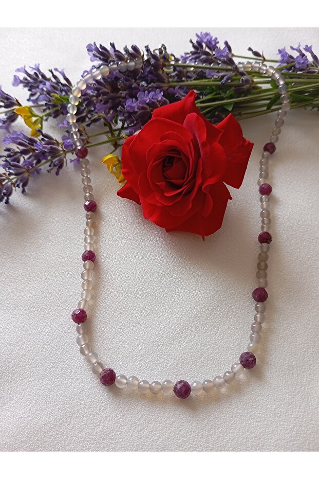 Beaded Moonstone and Ruby Necklace (OEM) - 5