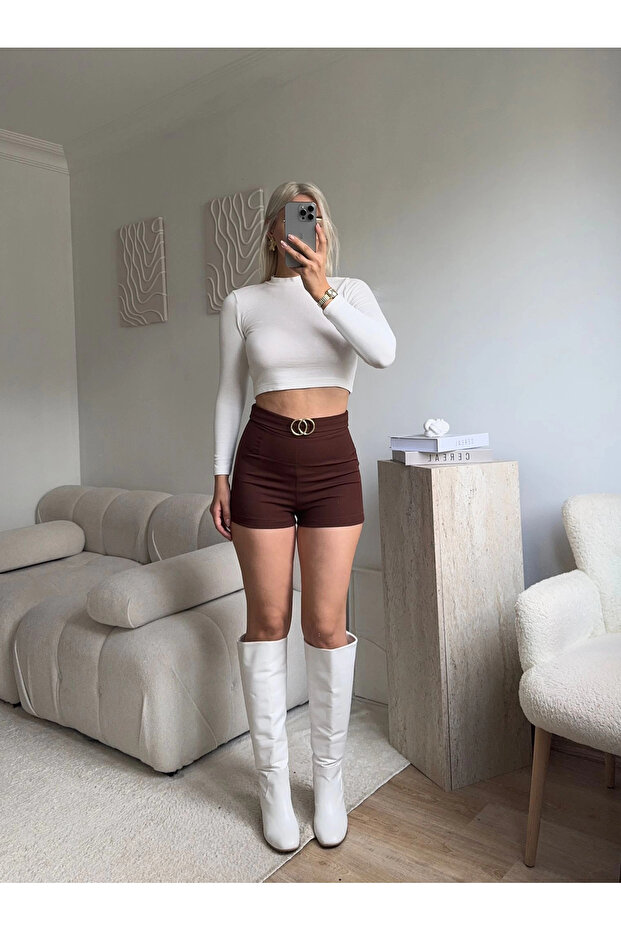 Double Gold Basic Şort - KAHVE - 3