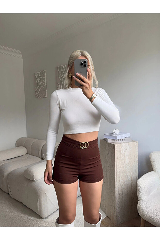 Double Gold Basic Şort - KAHVE - 5