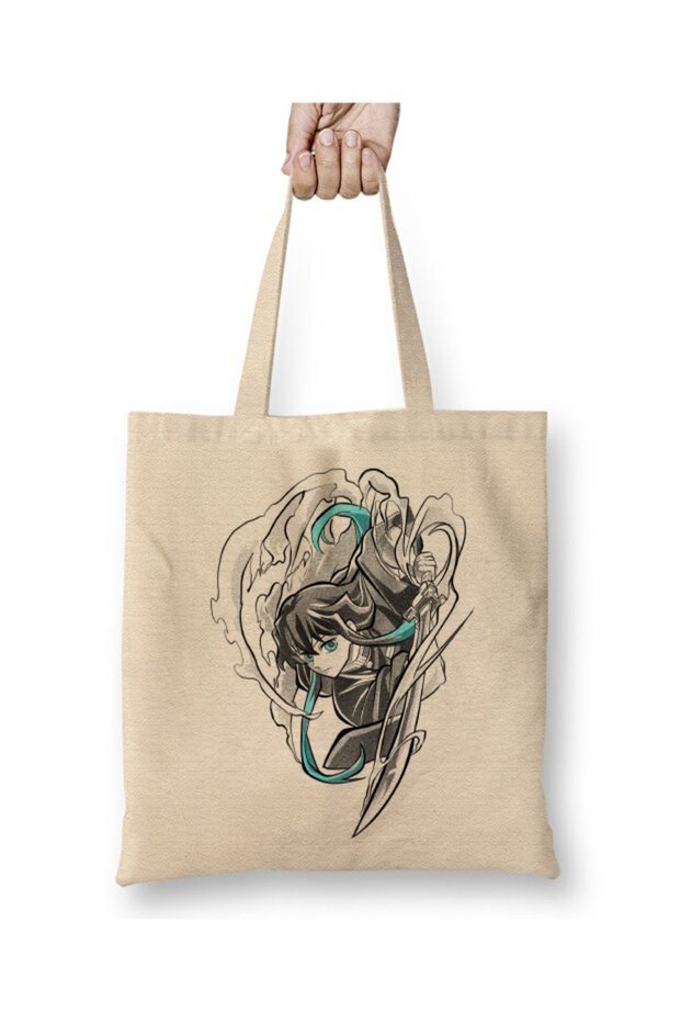 Muichiro Tokito Demon Slayer White Cloth Bag Long Handle Shopping Bag Beach Tote Bag