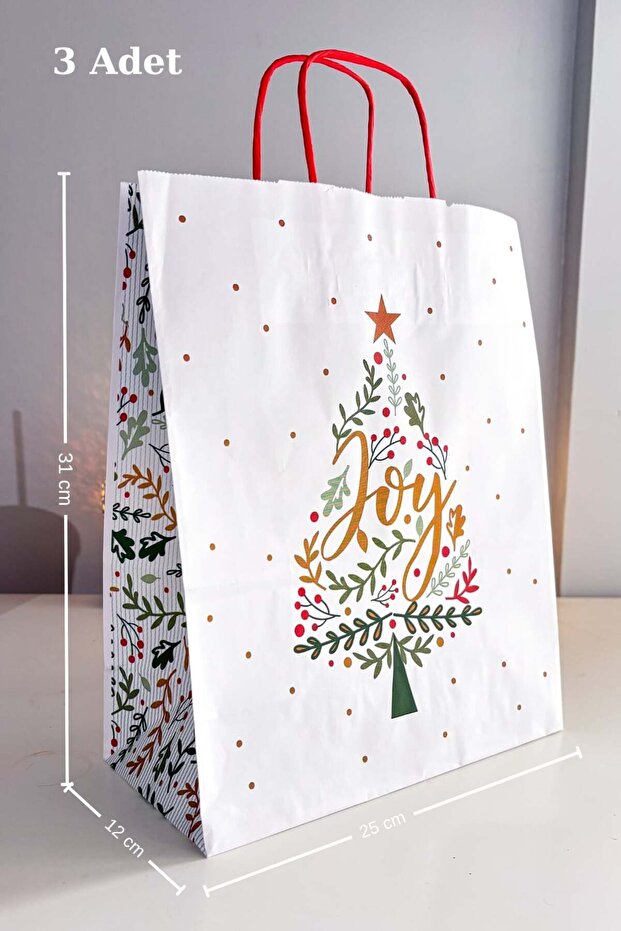 Cardboard Bag with New Year's Pattern 3 Pcs 12X25X31 cm Gift Bag, Cardboard Bag, New Year Decor