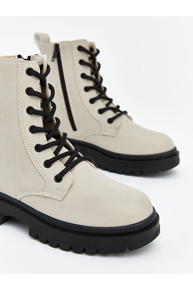 LCW STEPS Ekru Deri Görünümlü Kız Çocuk Bot - 3