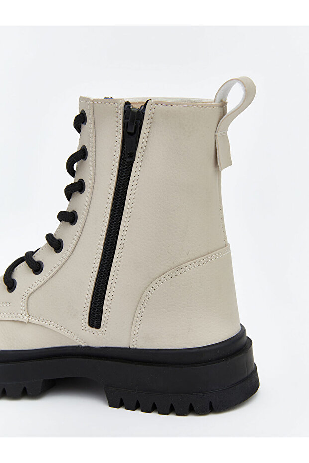 LCW STEPS Ekru Deri Görünümlü Kız Çocuk Bot - 5