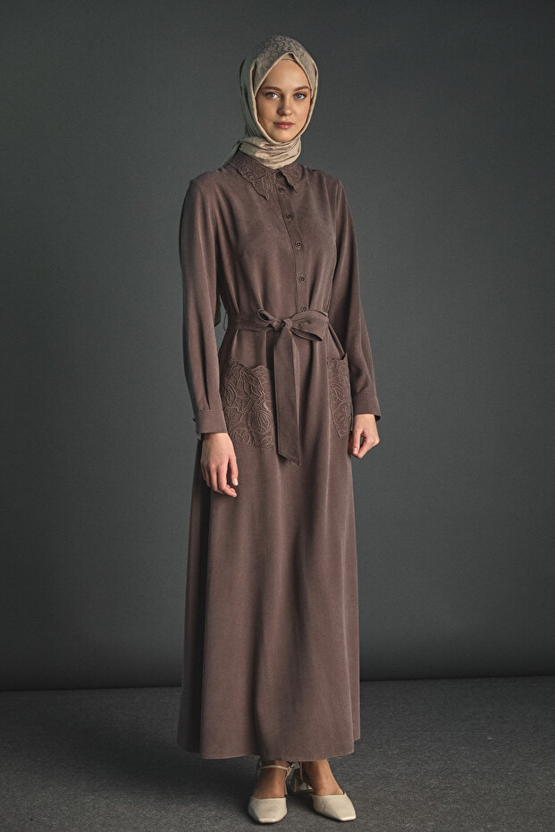 Kuşaklı Lyocell Elbise - 1