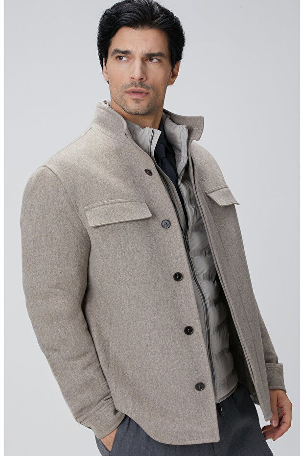 Bej Erkek Yün Coat Ceket - 1