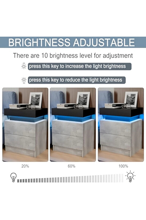 Nordic style LED bedside table, modern smart bedside table with two drawers, with USB port - 6