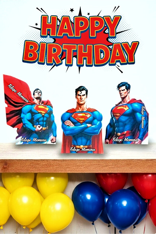 Superman Table Top Board Set (3 Pieces) Birthday Party and Cake Decoration Thick Paper Printing