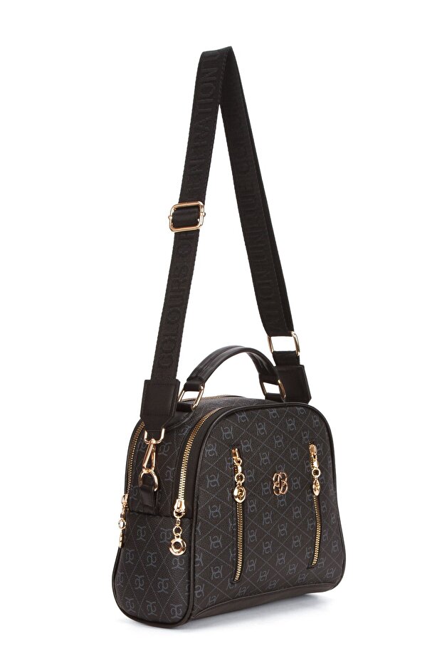 Women's Fabric Long-Strap Hand and Shoulder Bag – Black Navy