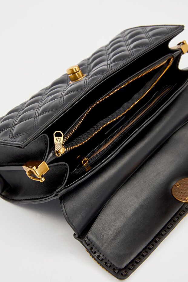 حقيبة كتف بنمط البقلاوة السوداء 930295 - 4